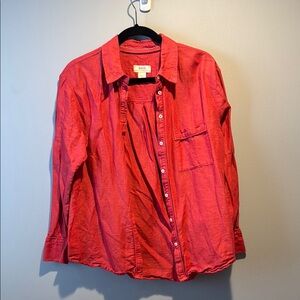 Maeve by Anthropologie Linen Coral Red Button-Down Shirt